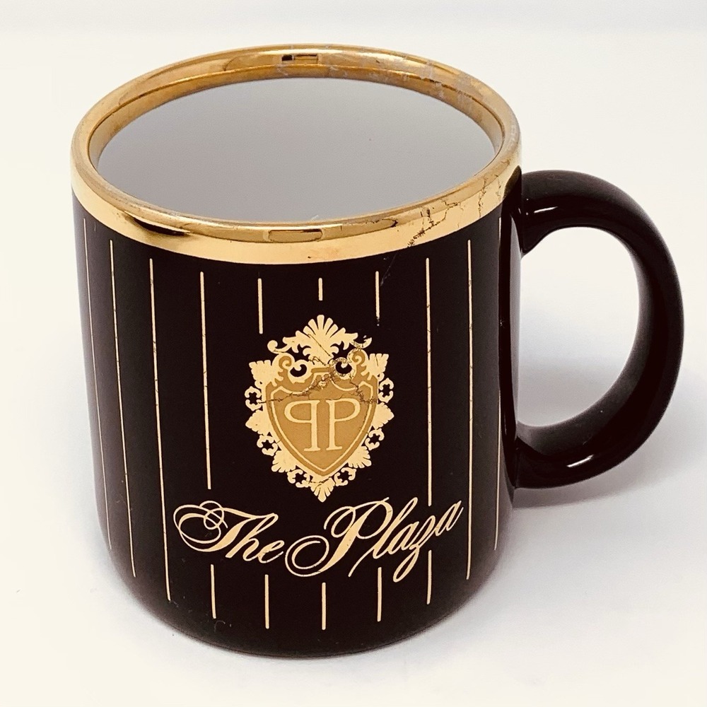 The Plaza Hotel New York Coffee Mug Black & Gold with Iconic Stripes NYC